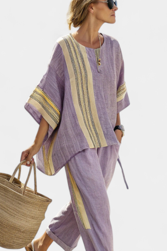 LUCIA LOPEZ™ | Conjunto Colores Pastel Con Rayas Mostaza