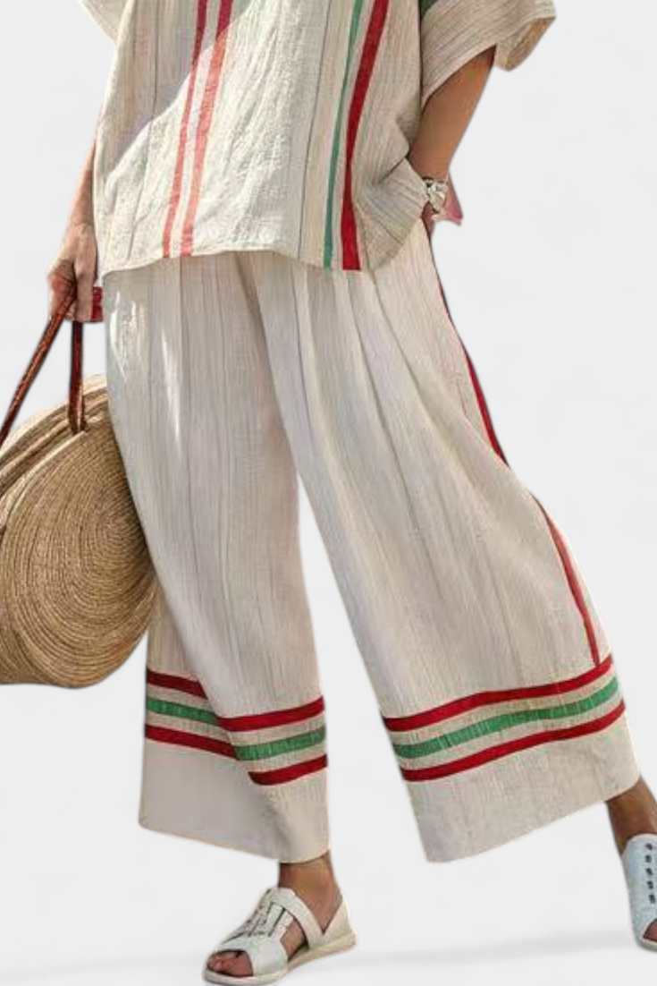 LUCIA LOPEZ™ | Conjunto De Rayas Rústicas En Rojo Y Crudo