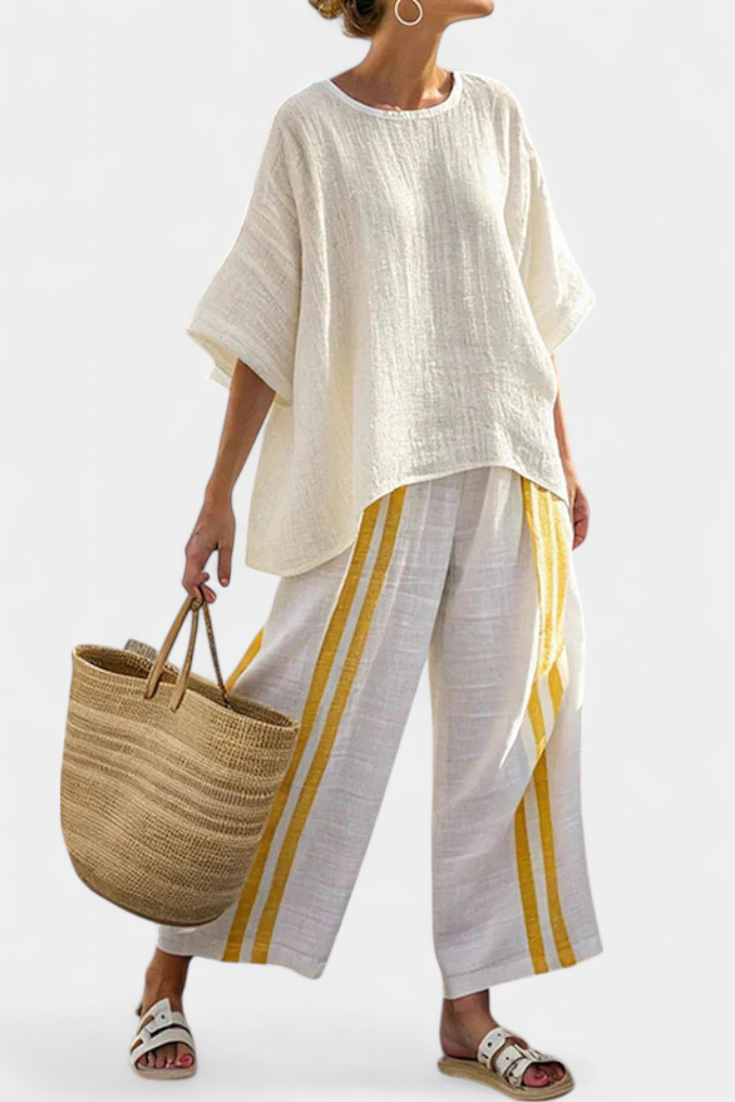 LUCIA LOPEZ™ | Conjunto Mediterráneo Con Rayas Amarillas