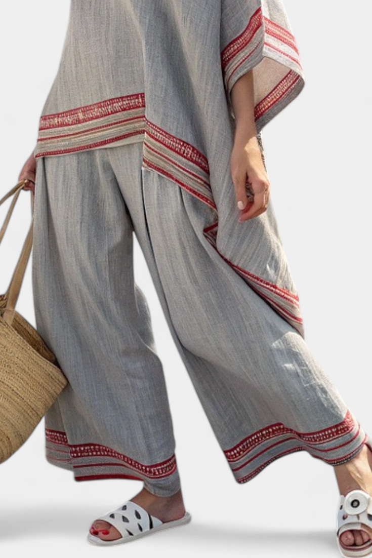 LUCIA LOPEZ™ | Conjunto Étnico De Blusa Asimétrica Y Pantalón Ancho