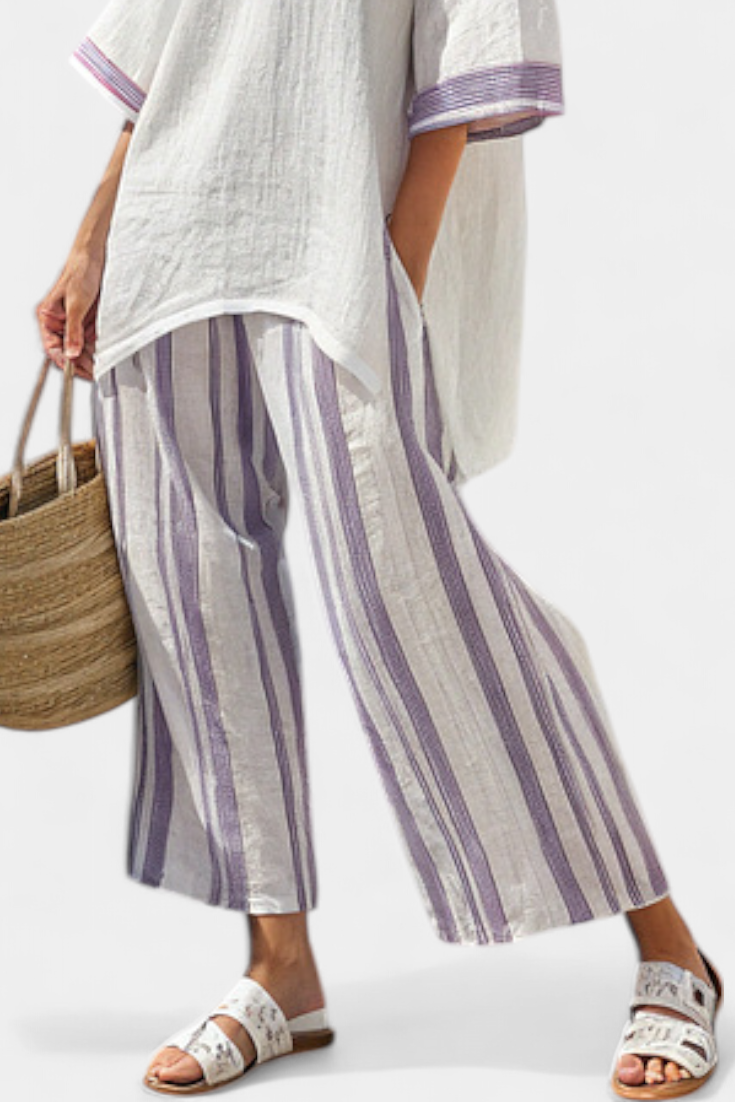LUCIA LOPEZ™ | Conjunto Relajado De Blusa Suelta Y Pantalón A Rayas