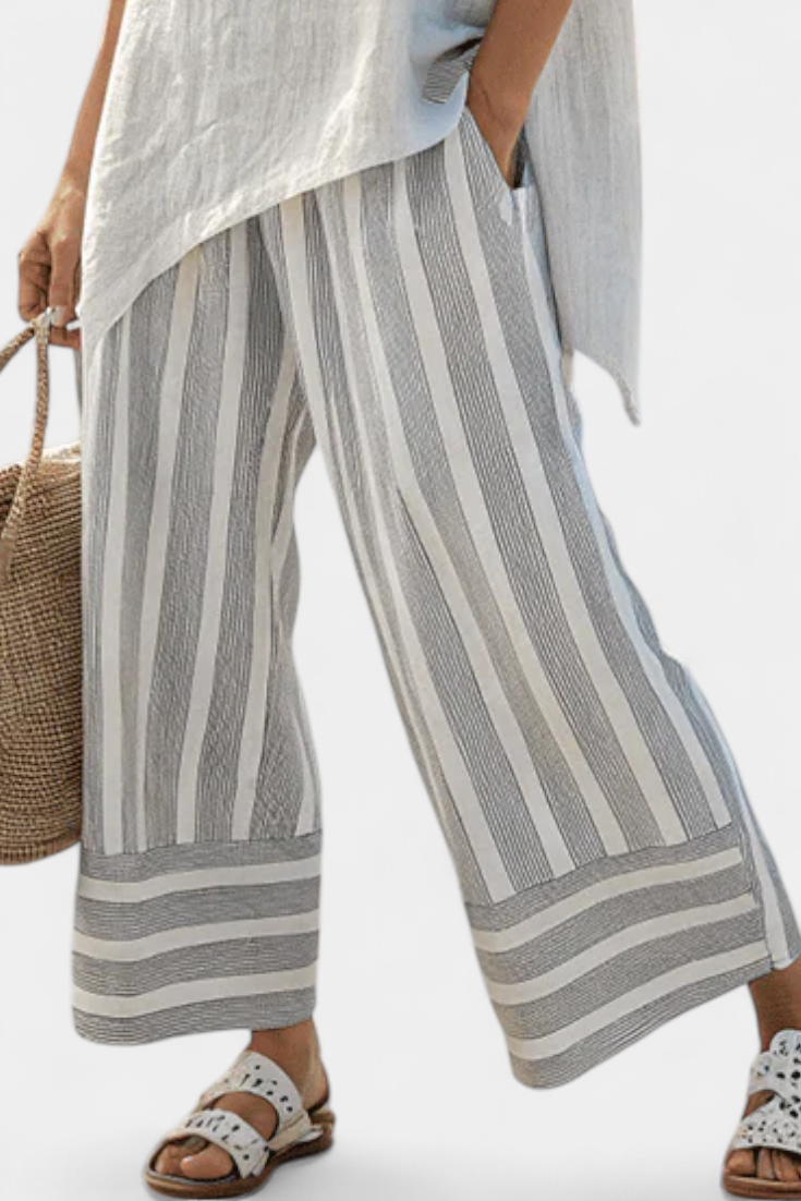 LUCIA LOPEZ™ | Conjunto De Blusa Asimétrica Y Pantalones Anchos A Rayas