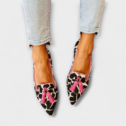 NINA™ | Mocasines Con Estampado Animal Y Borlas