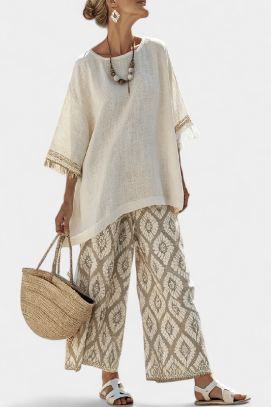 LUCIA LOPEZ™ | Conjunto Boho Chic De Blusa Suelta Y Pantalones Estampados