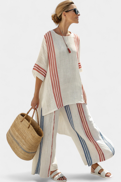 LUCIA LOPEZ™ |  Conjunto Mediterráneo Con Rayas Multicolor