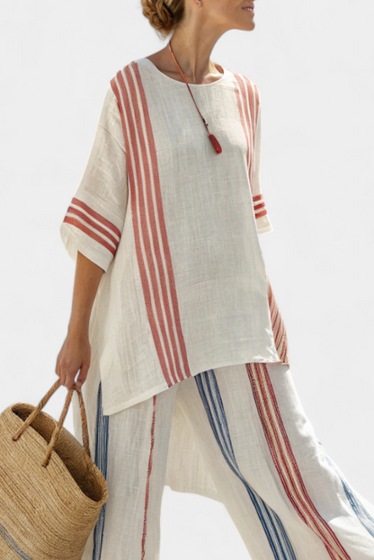 LUCIA LOPEZ™ |  Conjunto Mediterráneo Con Rayas Multicolor