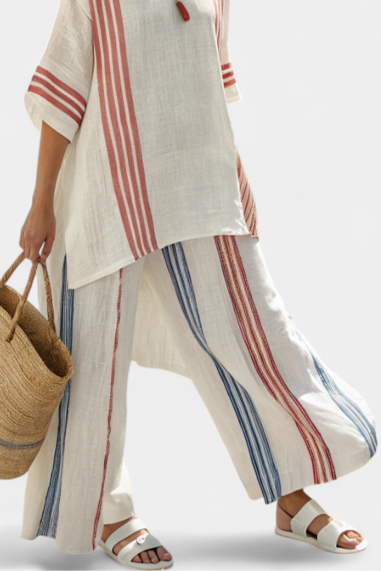 LUCIA LOPEZ™ |  Conjunto Mediterráneo Con Rayas Multicolor