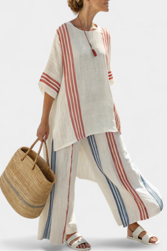 LUCIA LOPEZ™ |  Conjunto Mediterráneo Con Rayas Multicolor