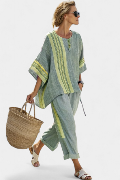 LUCIA LOPEZ™ | Conjunto Colores Pastel Con Rayas Mostaza