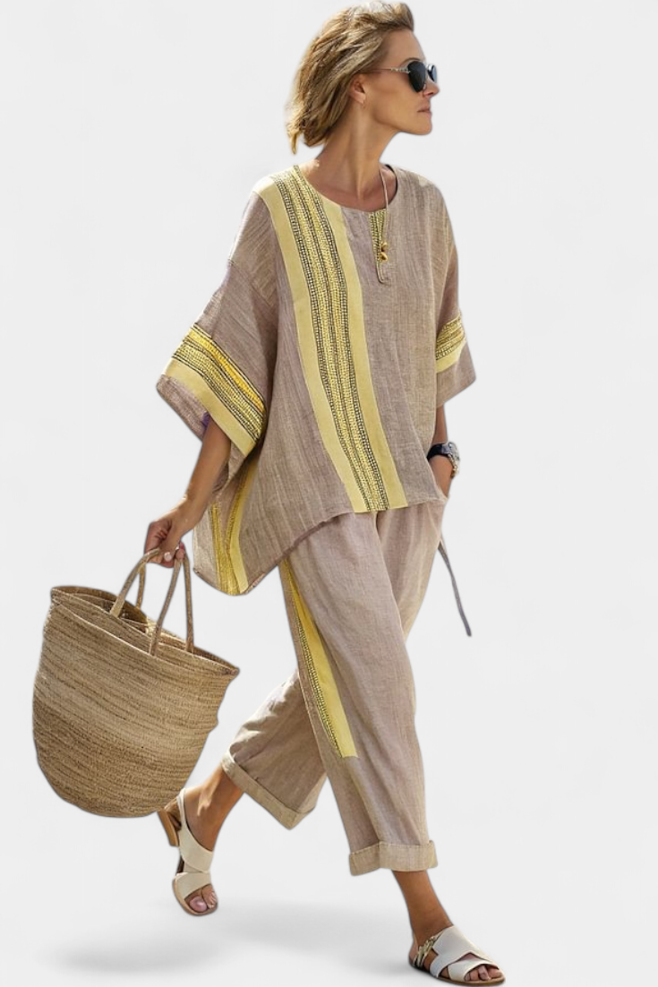 LUCIA LOPEZ™ | Conjunto Colores Pastel Con Rayas Mostaza