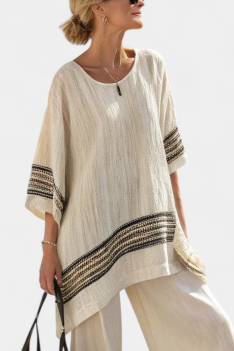 LUCIA LOPEZ™ |  Conjunto Mediterráneo Con Detalle A Rayas Negras