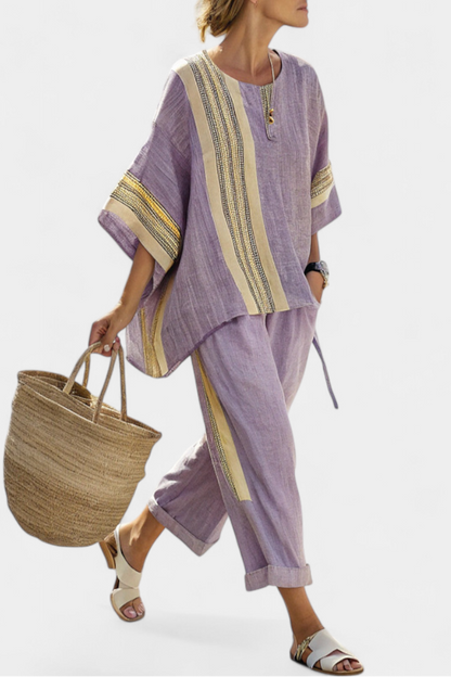 LUCIA LOPEZ™ | Conjunto Colores Pastel Con Rayas Mostaza