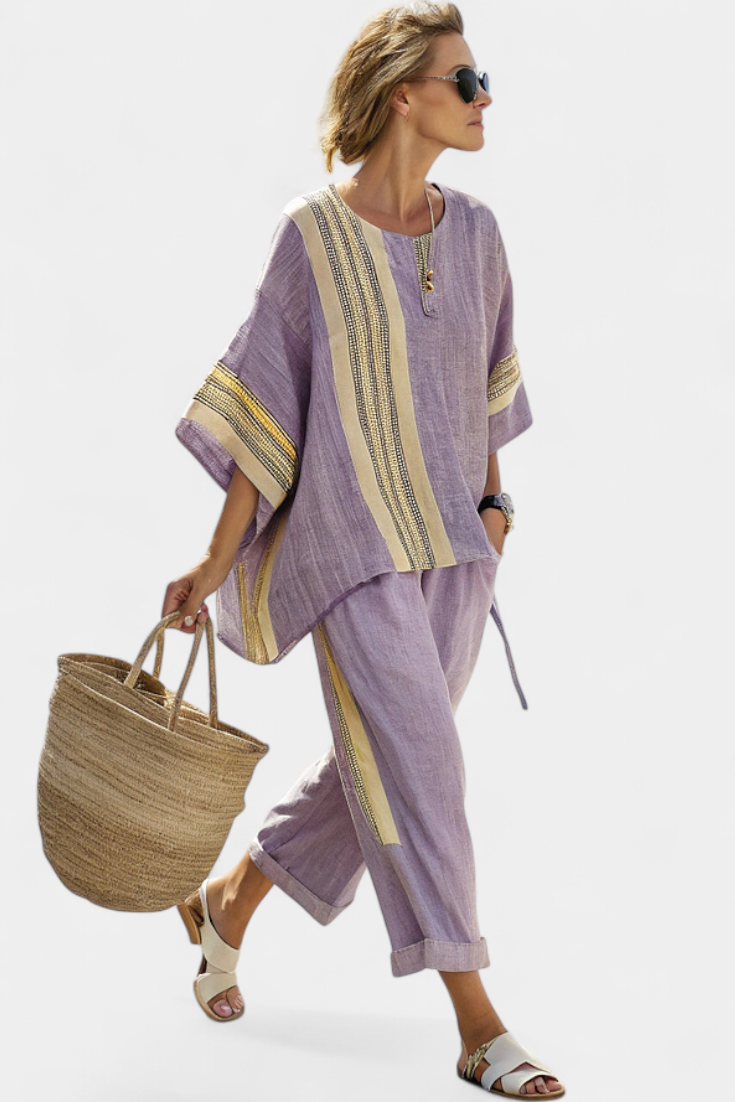 LUCIA LOPEZ™ | Conjunto Colores Pastel Con Rayas Mostaza