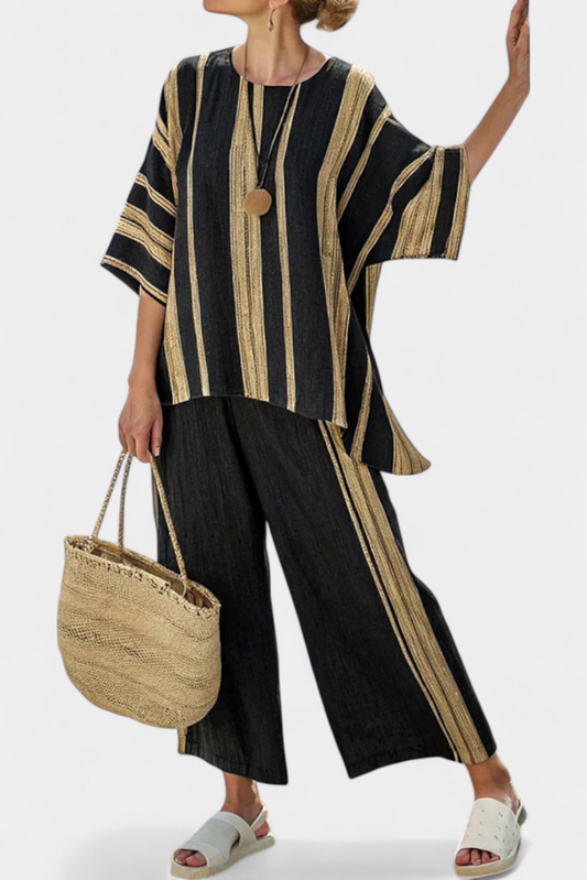 LUCIA LOPEZ™ |  Conjunto Oversize Con Rayas Verticales Y Silueta Suelta