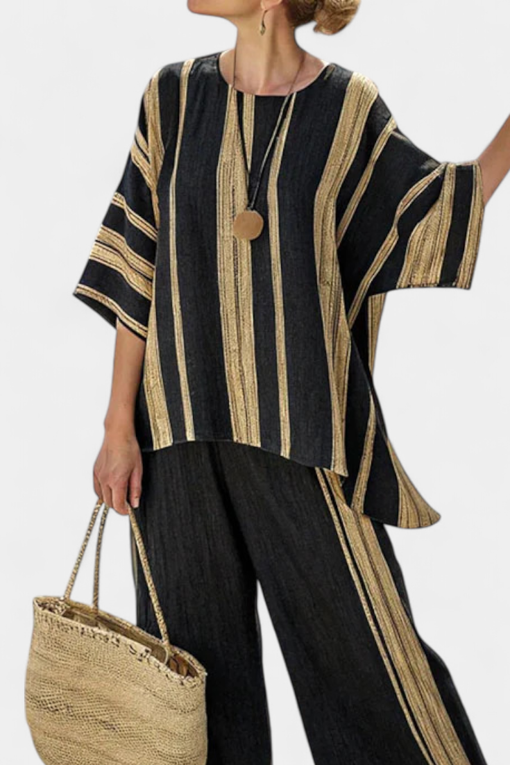 LUCIA LOPEZ™ |  Conjunto Oversize Con Rayas Verticales Y Silueta Suelta