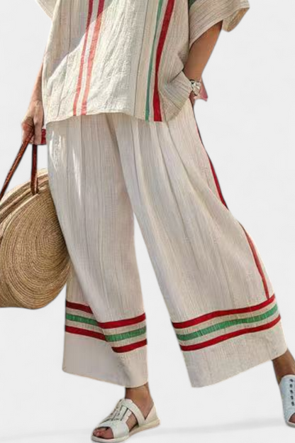 LUCIA LOPEZ™ |  Conjunto De Rayas Rústicas En Rojo Y Crudo