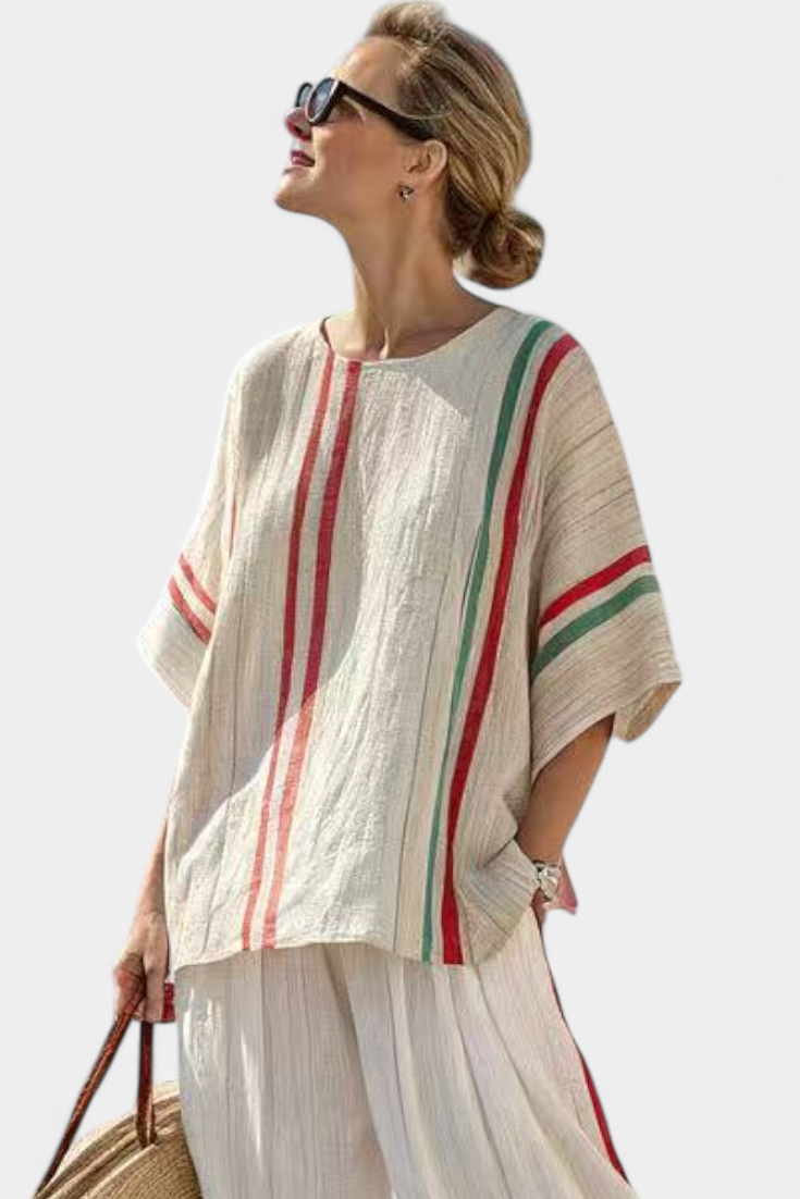 LUCIA LOPEZ™ |  Conjunto De Rayas Rústicas En Rojo Y Crudo