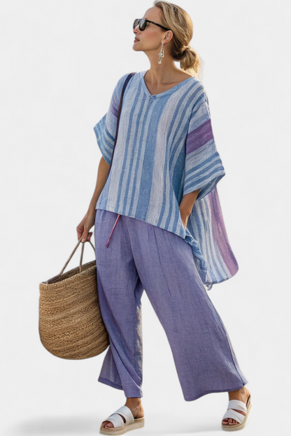LUCIA LOPEZ™ |  Conjunto Lavanda Con Rayas Azul Cielo