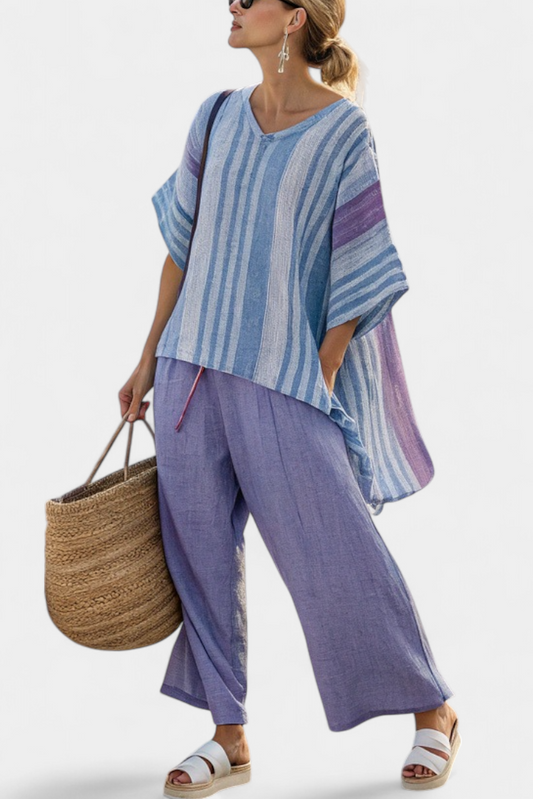 LUCIA LOPEZ™ |  Conjunto Lavanda Con Rayas Azul Cielo