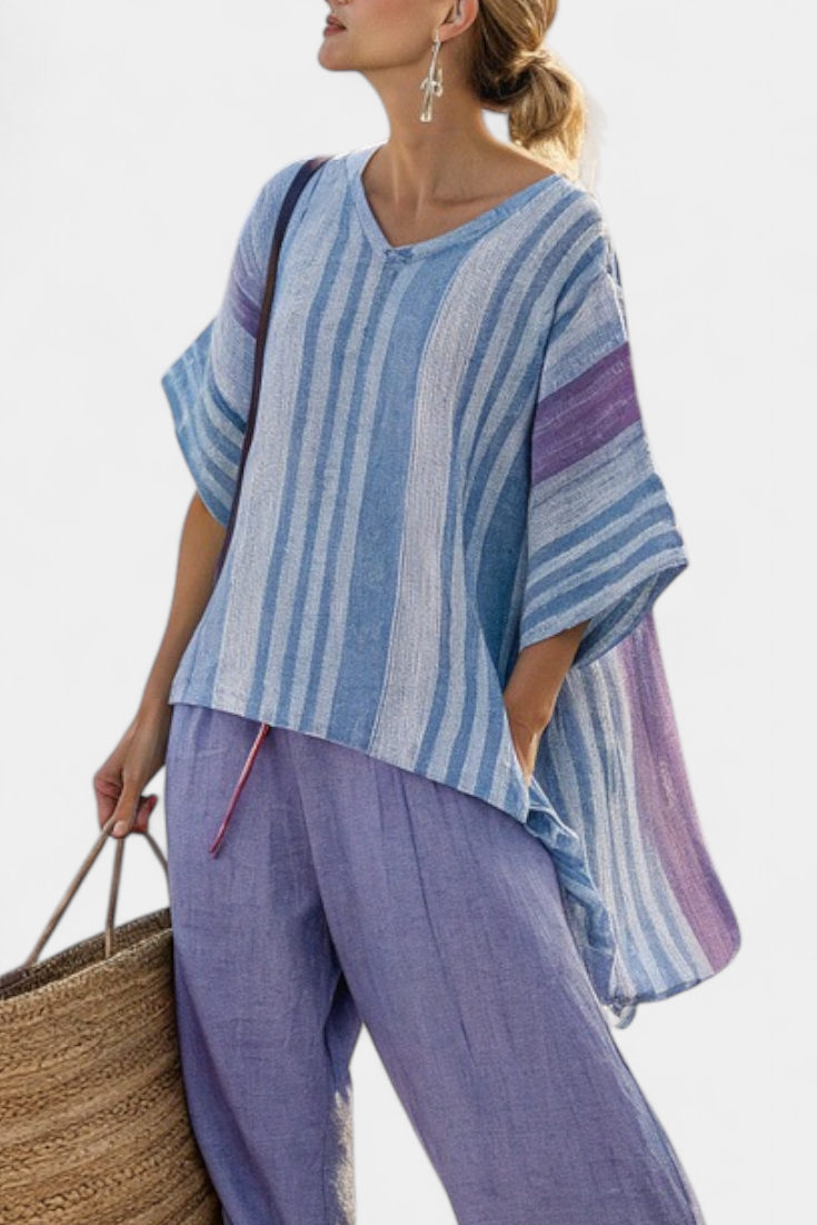 LUCIA LOPEZ™ |  Conjunto Lavanda Con Rayas Azul Cielo