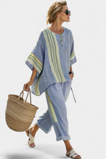 LUCIA LOPEZ™ | Conjunto Colores Pastel Con Rayas Mostaza