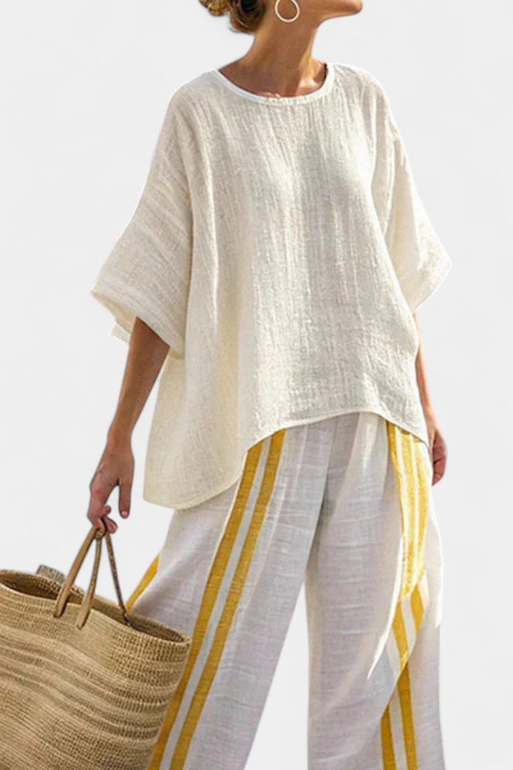 LUCIA LOPEZ™ |  Conjunto Mediterráneo Con Rayas Amarillas