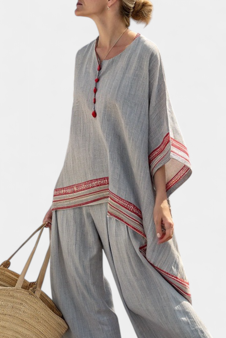 LUCIA LOPEZ™ | Conjunto Étnico De Blusa Asimétrica Y Pantalón Ancho