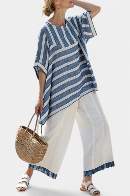 LUCIA LOPEZ™ |  Conjunto Mediterráneo De Rayas Azules