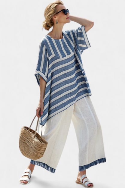 LUCIA LOPEZ™ |  Conjunto Mediterráneo De Rayas Azules