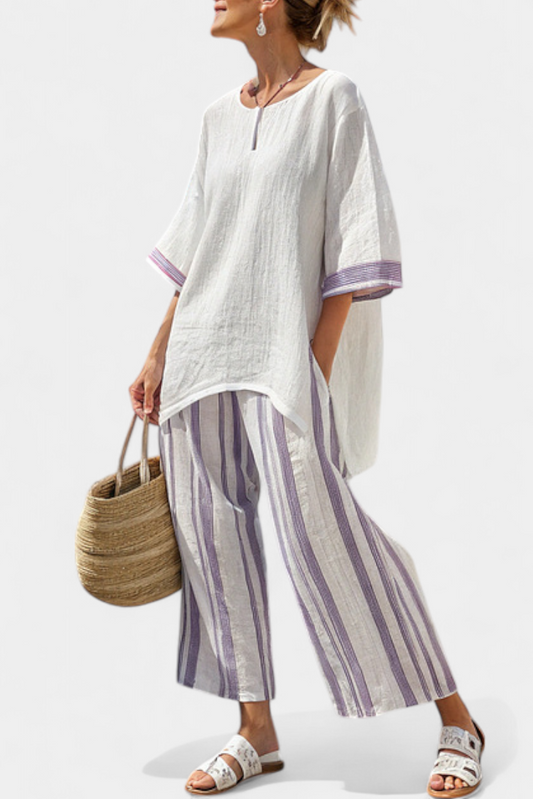 LUCIA LOPEZ™ |  Conjunto Relajado De Blusa Suelta Y Pantalón A Rayas
