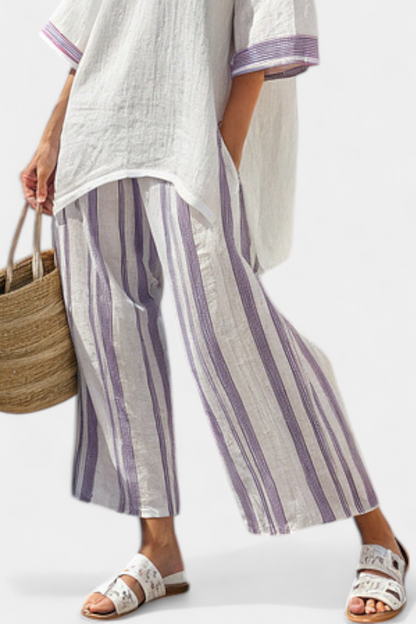 LUCIA LOPEZ™ |  Conjunto Relajado De Blusa Suelta Y Pantalón A Rayas