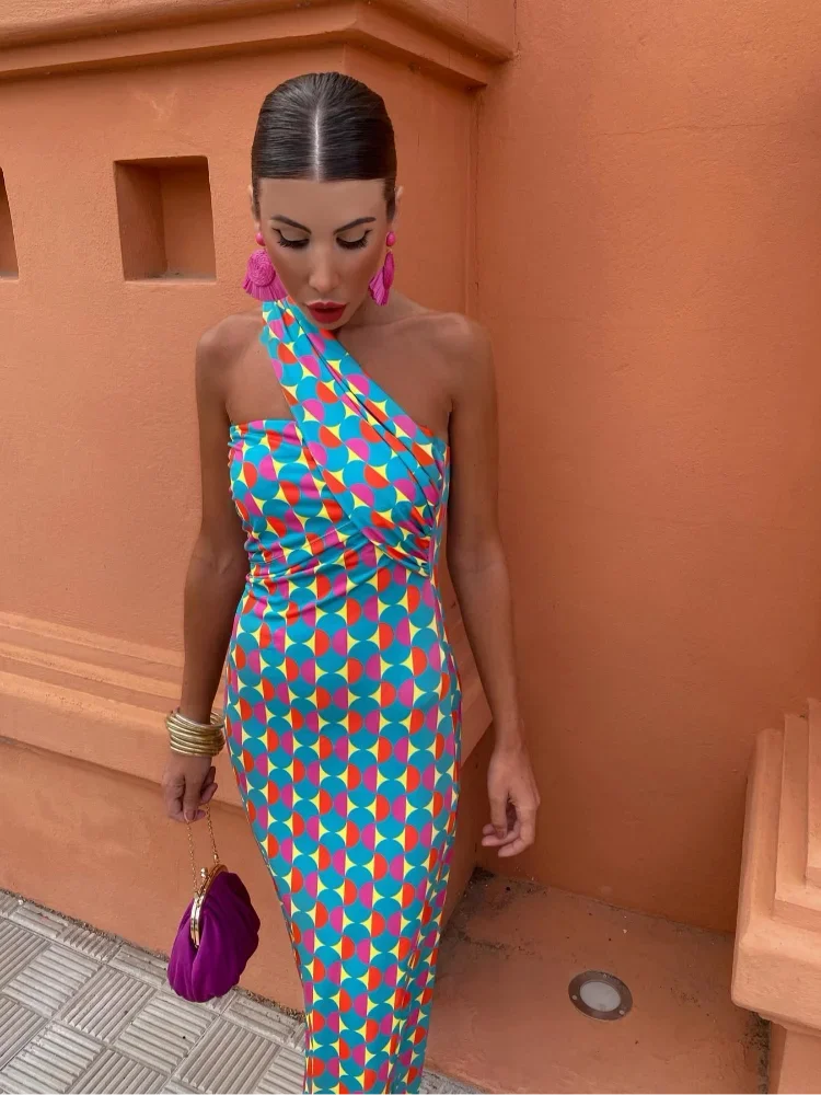 TATIANA™ | Vestido Colorido Con Escote Asimétrico