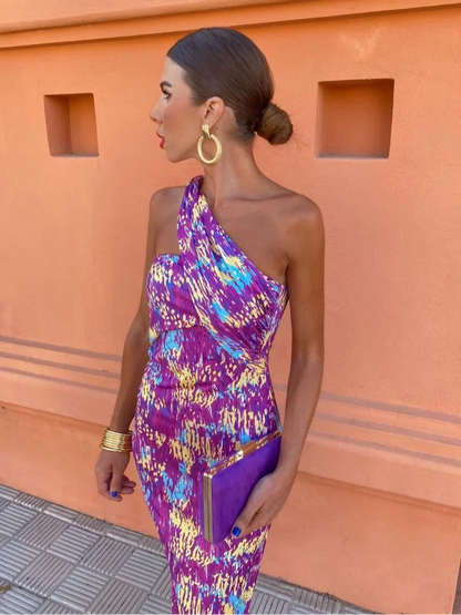 TATIANA™ | Vestido Colorido Con Escote Asimétrico