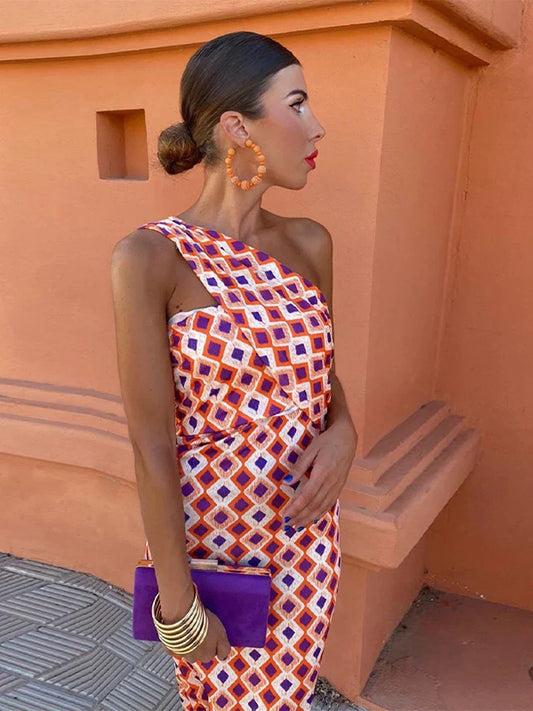TATIANA™ | Vestido Colorido Con Escote Asimétrico