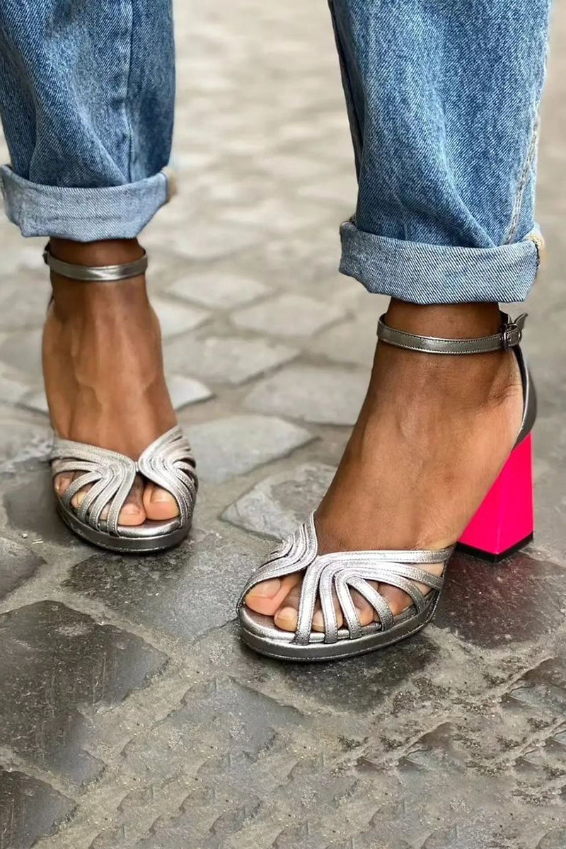 SERAFINA™ | Sandalias Brillantes Con Tacón Ancho