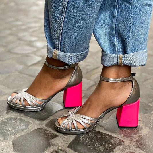 SERAFINA™ | Sandalias Brillantes Con Tacón Ancho