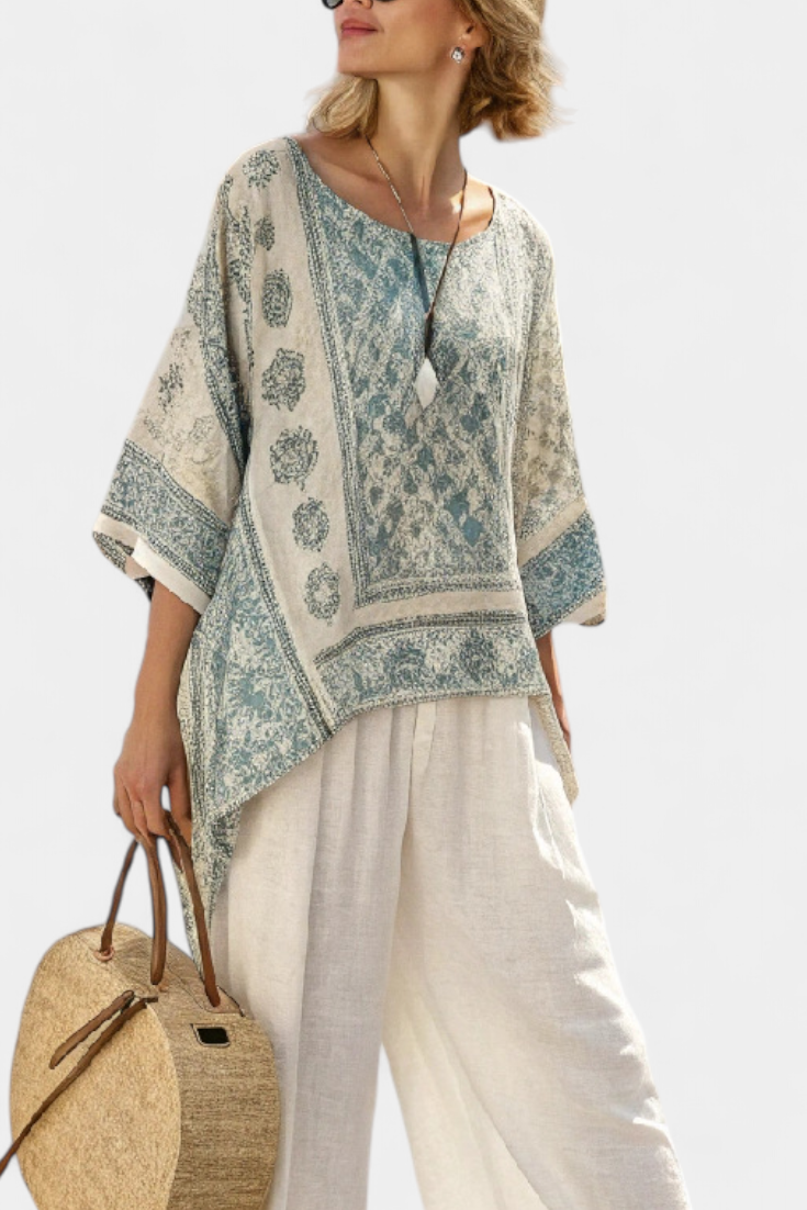 LUCIA LOPEZ™ |  Conjunto Boho De Blusa Estampada Y Pantalones Anchos