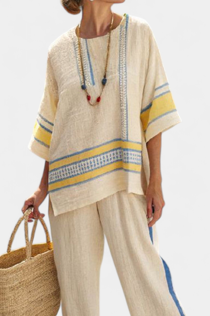 LUCIA LOPEZ™ | Conjunto Mediterráneo Con Detalles En Azul Y Amarillo