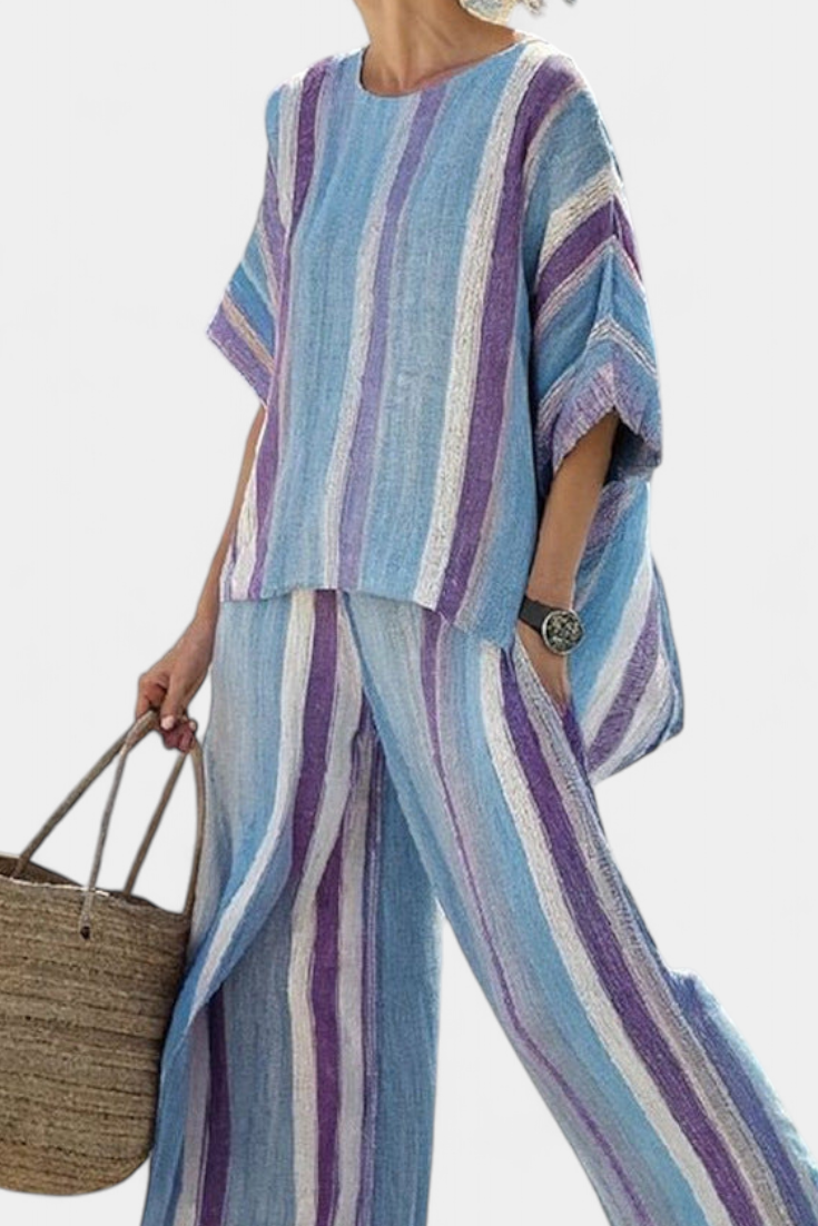 LUCIA LOPEZ™ |  Conjunto De Rayas En Tonos Malva Y Azul Pastel