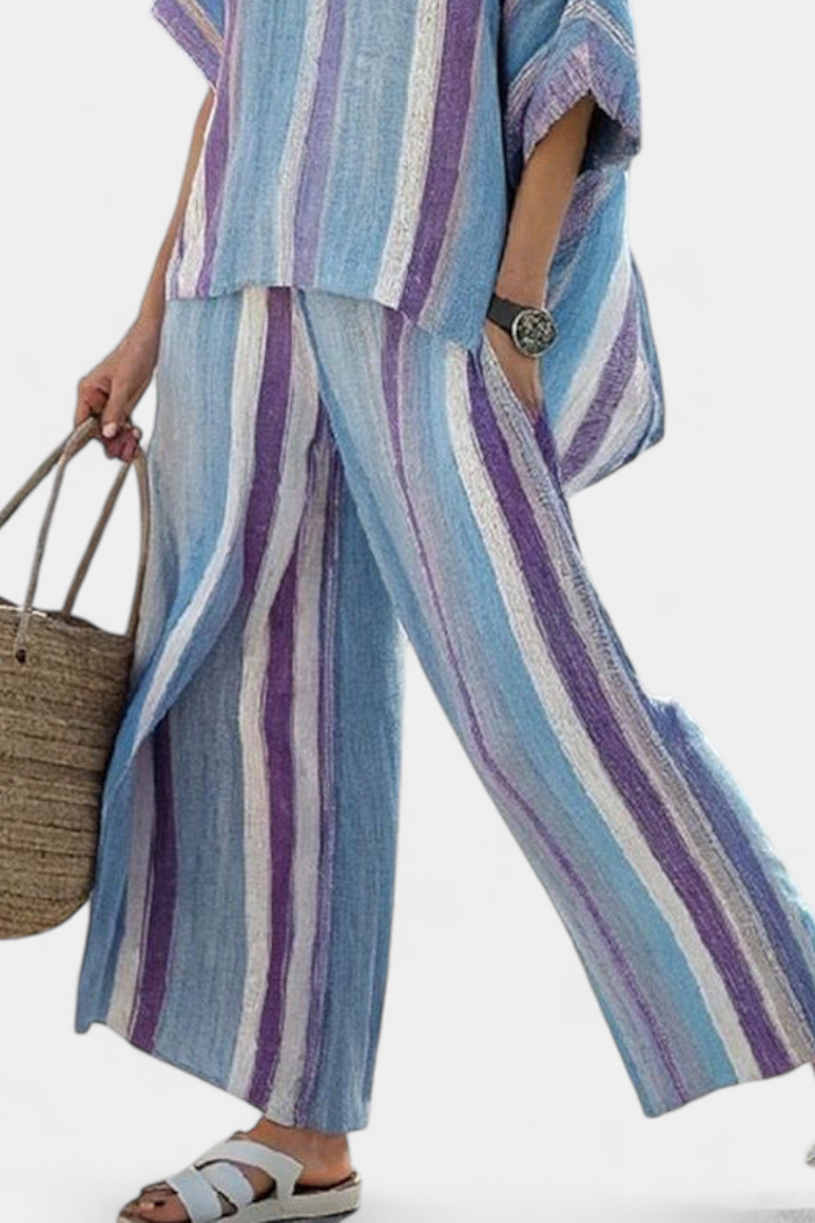 LUCIA LOPEZ™ |  Conjunto De Rayas En Tonos Malva Y Azul Pastel