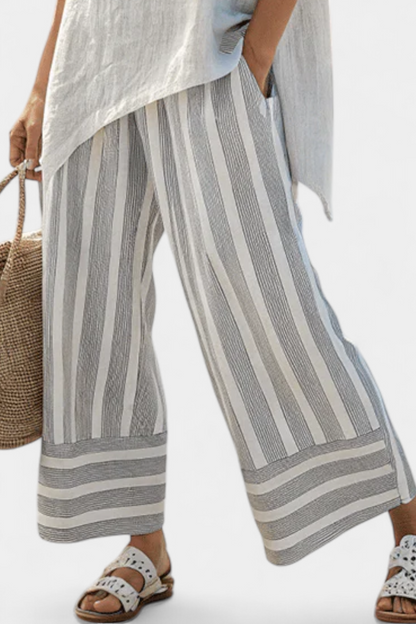 LUCIA LOPEZ™ |  Conjunto De Blusa Asimétrica Y Pantalones Anchos A Rayas