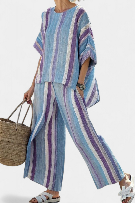 LUCIA LOPEZ™ |  Conjunto De Rayas En Tonos Malva Y Azul Pastel