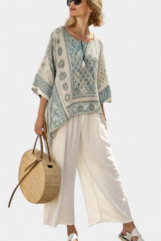 LUCIA LOPEZ™ |  Conjunto Boho De Blusa Estampada Y Pantalones Anchos