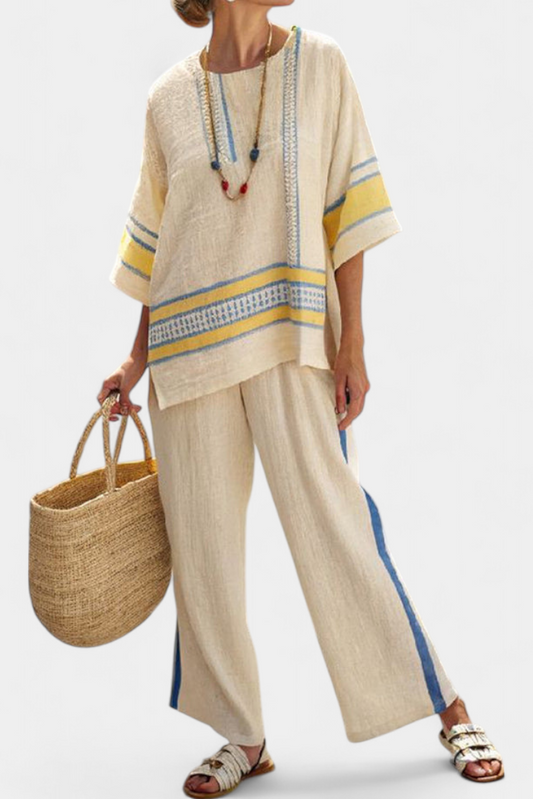 LUCIA LOPEZ™ | Conjunto Mediterráneo Con Detalles En Azul Y Amarillo